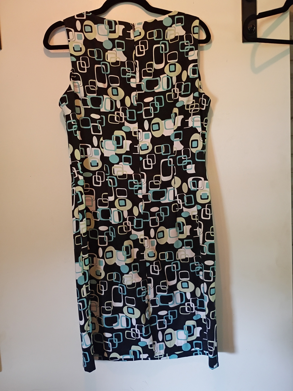 connected apparel Black Geometric A-line Dress with Aqua Accents - Picture 7 of 7